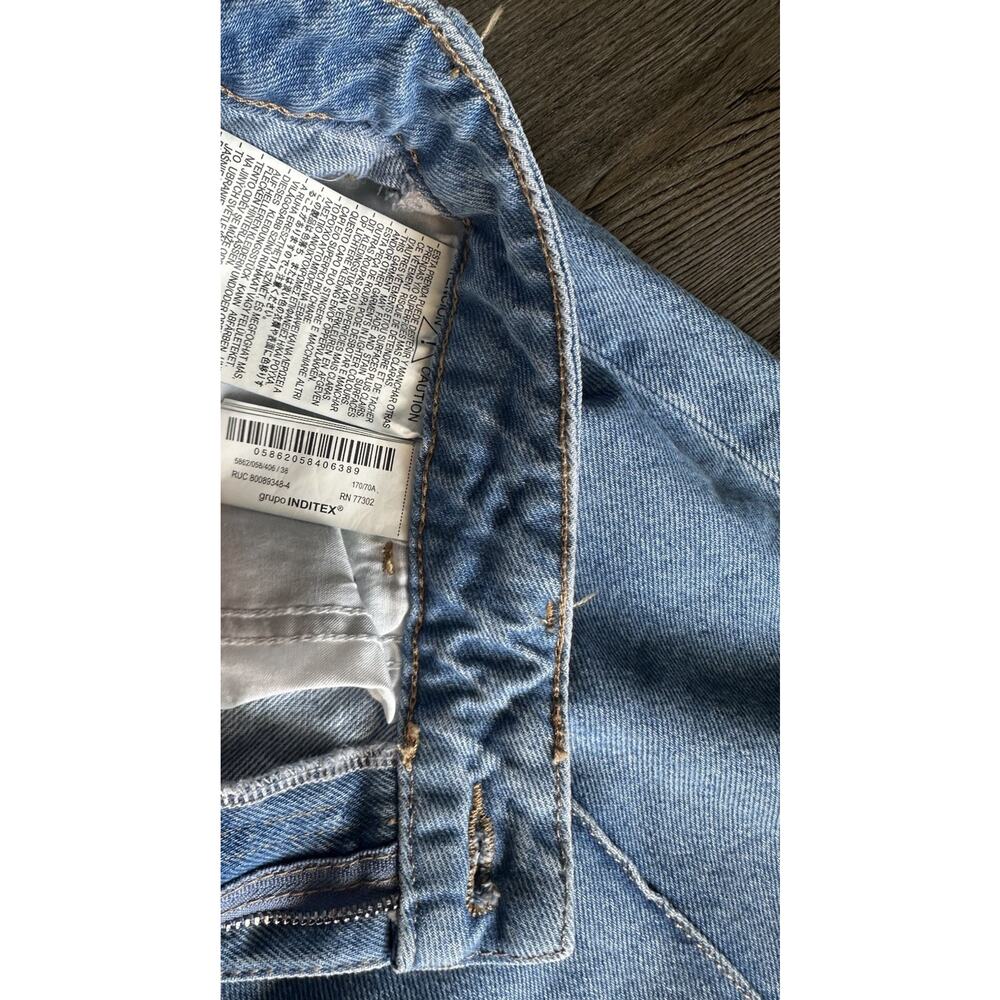 Zara Logo High-Waisted Cropped Wide Leg Jean Sz 6 Blue For Womens Cotton 100% - Picture 10 of 16
